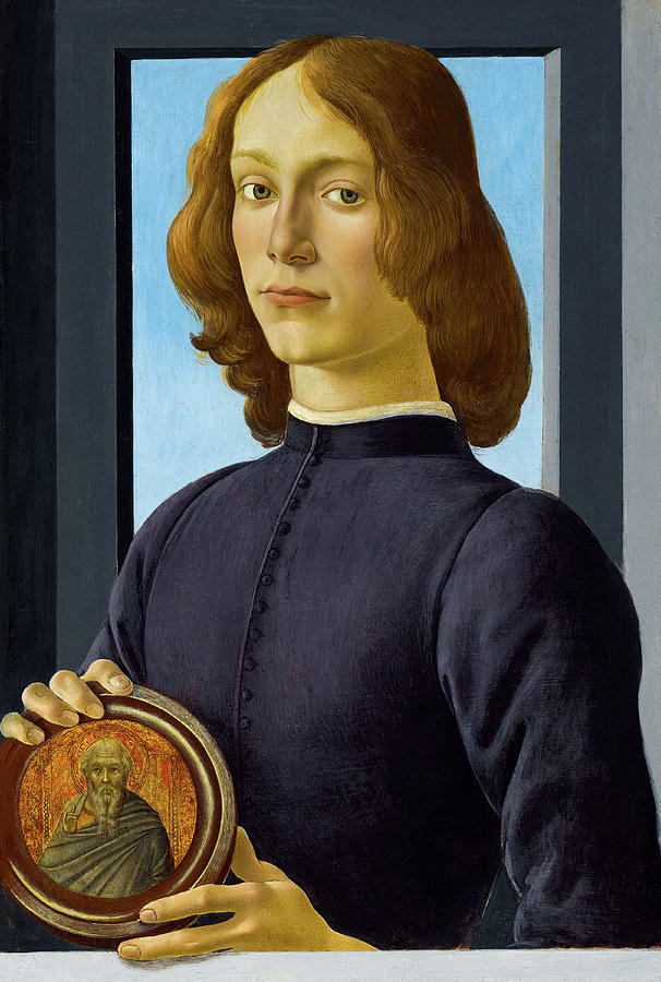 Sandro Botticelli Painting - Portrait of a Young Man Holding a Medallion by Sandro Botticelli