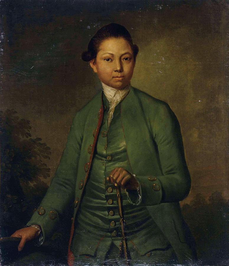 Portrait of a young man wearing a green jacket holding a cane Painting by J Schult