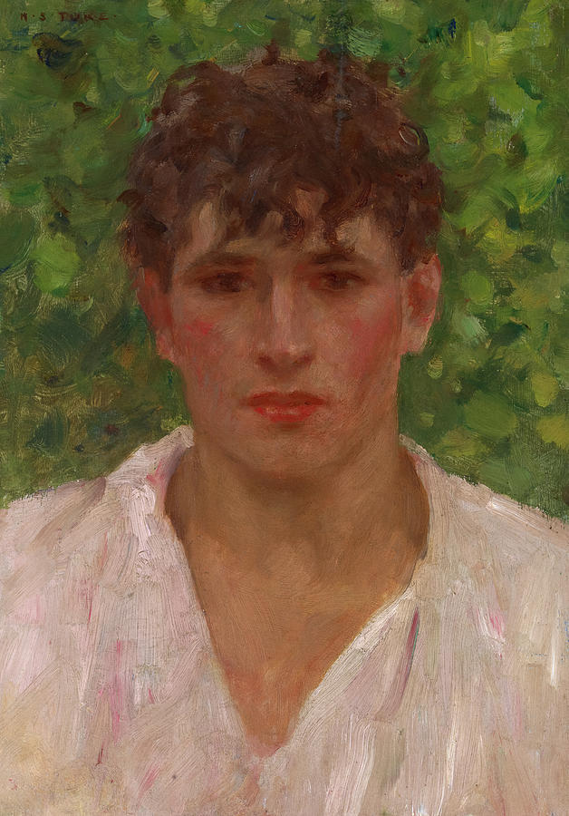 Henry Scott Tuke Painting - Portrait of a Young Man with Open Collar, 1885 by Henry Scott Tuke