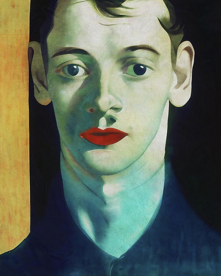 Portrait of a young man with red lips Digital Art by Jan Keteleer