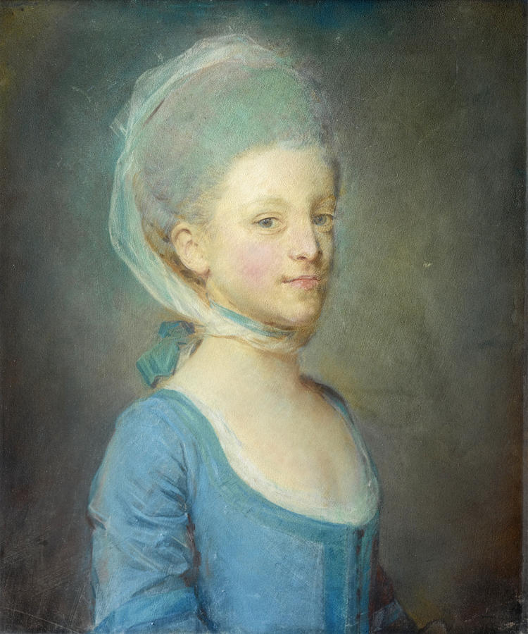 Portrait of a young woman wearing a kerchief of striped gauze Drawing by Jean-Baptiste Perronneau