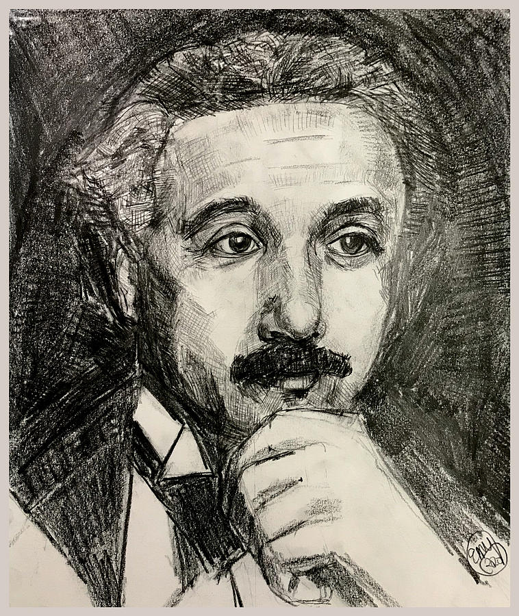 Portrait of Albert Einstein Drawing by Eileen Backman
