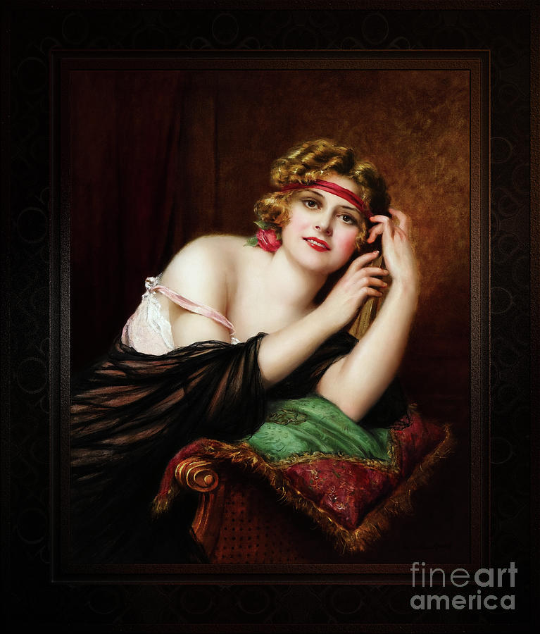 Portrait Of An Elegant Woman by Francois Martin-Kavel Vintage Xzendor7 Old Masters Reproductions Painting by Rolando Burbon