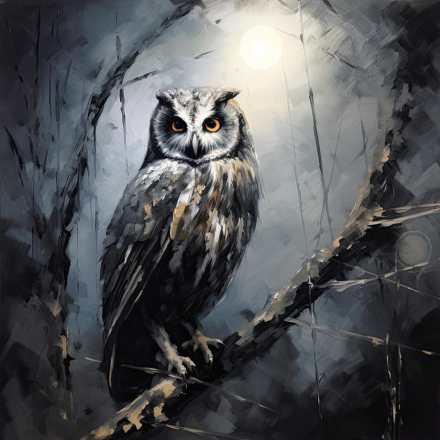 Portrait of an Owl in Moonlight Digital Art by Lourry Legarde