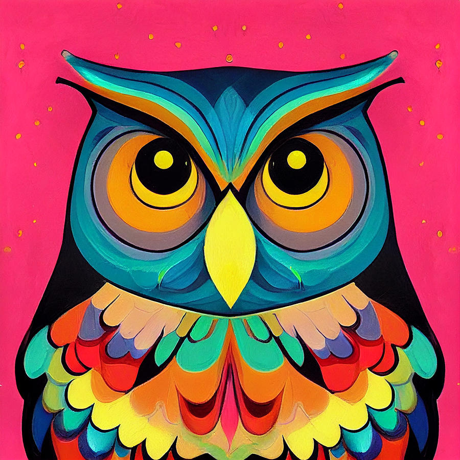 portrait  of  an  owl  sweet  face  cute  cartoony  colorful  by Asar Studios Digital Art