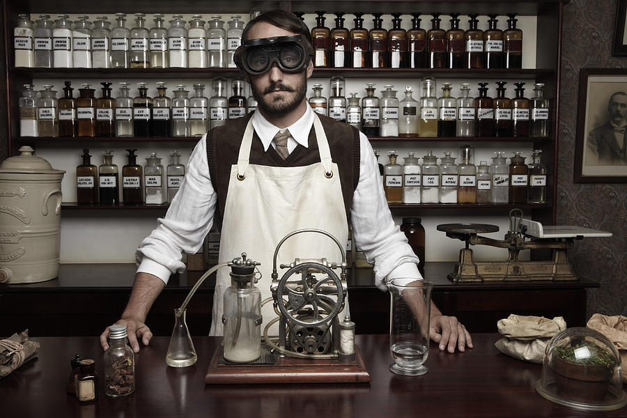 Portrait of antiquated chemist with goggles Photograph by Smile