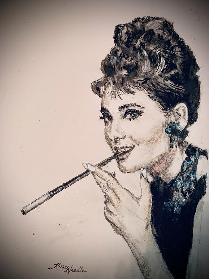 Portrait of Audrey Hepburn Drawing by Karen Needle
