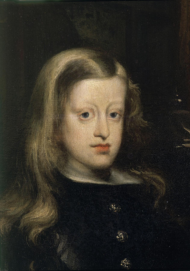 Portrait Of Carlos II - Detail Of The Face - Xvii Century - Spanish Baroque. Felipe Iv Hijo. Painting by Juan De Carreno Miranda -1614-1685-