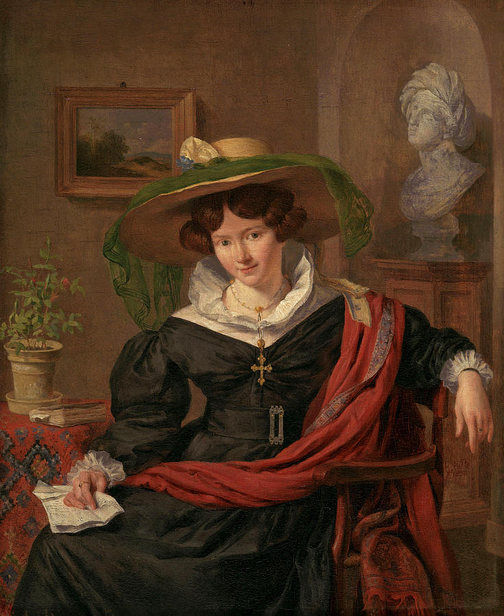 Portrait of Carolina Frederica Kerst, Wife of Louis Royer Painting by Charles Van Beveren