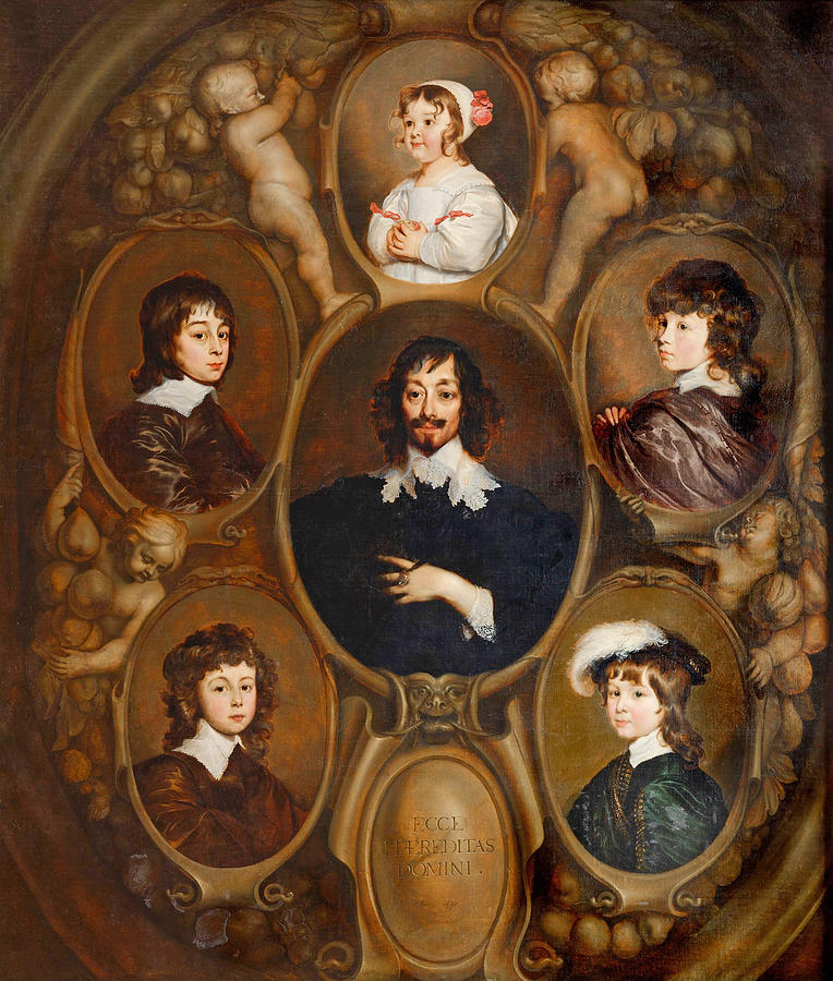 Portrait of Constantijn Huygens and his Five Children Painting by Adriaen Hanneman