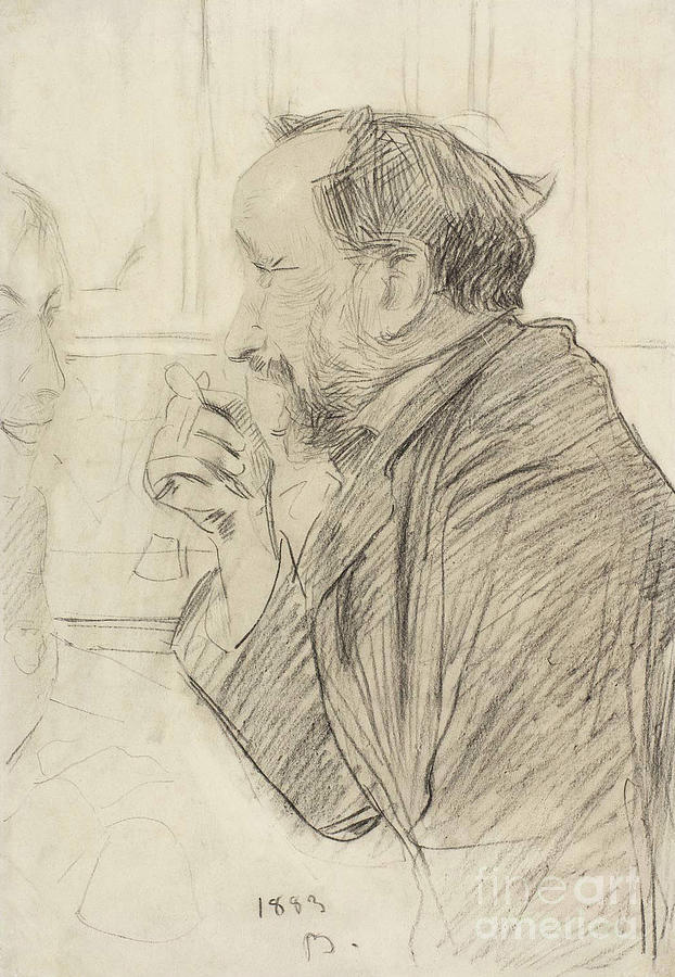 Edgar Degas Drawing - Portrait of Edgar Degas at a cafe table, 1883 by Giovanni Bellini