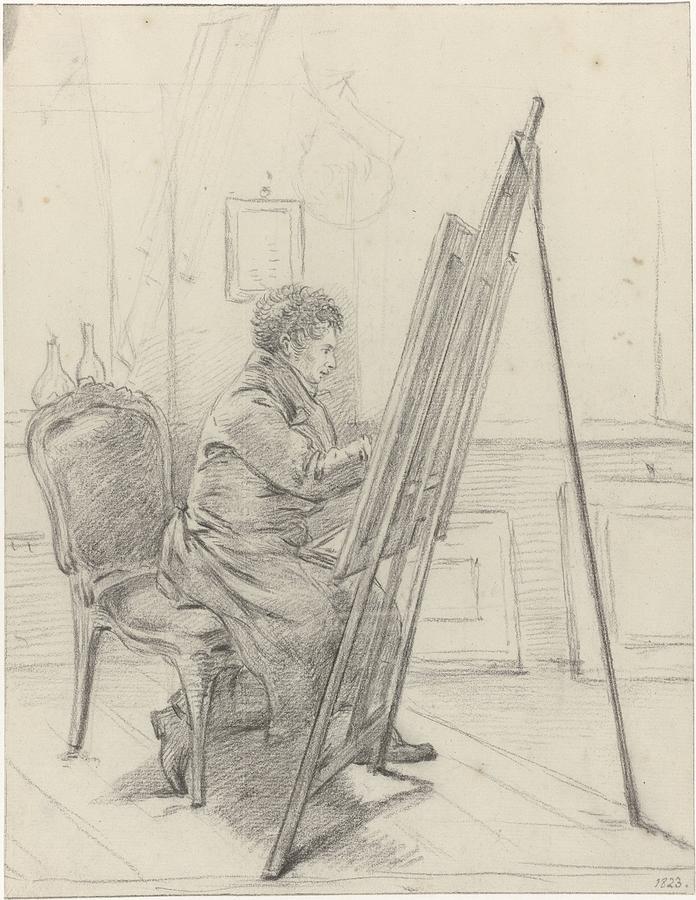 Portrait of Gerrit Jan Michaelis, sitting in front of easel in his studio, Jean Bernard, 1823 Painting by MotionAge Designs