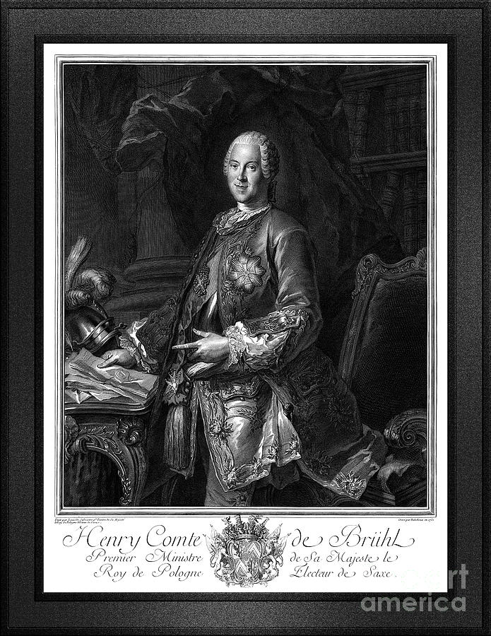 Portrait of Heinrich von Bruhl by Jean-Joseph Balechou Classical Xzendor7 Old Masters Reproductions Drawing by Rolando Burbon