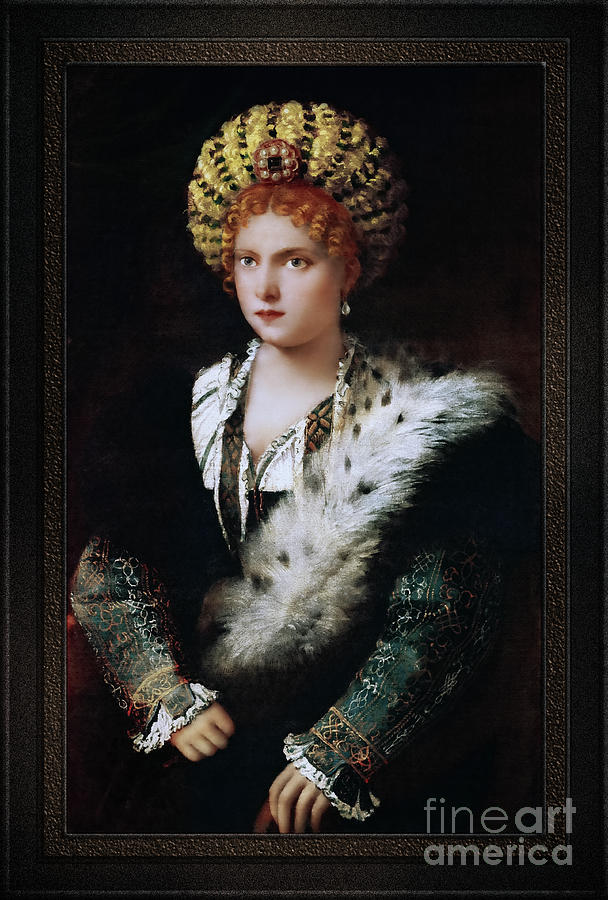 Portrait of Isabel of Este by Tiziano Vecellio by Tiziano Vecellio Fine Art Old Masters Reproduction Painting by Rolando Burbon