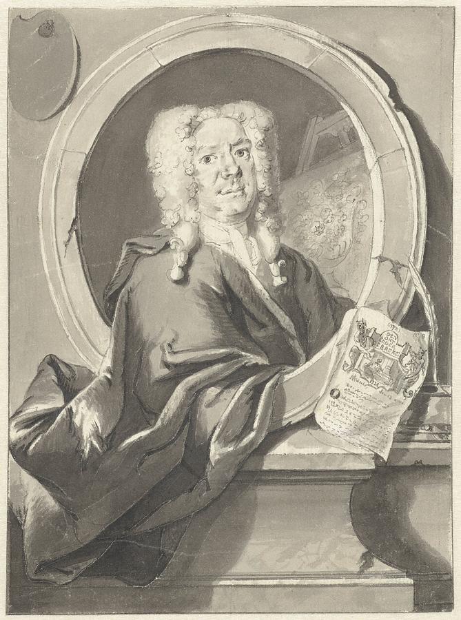 Portrait of Jacob Campo Weyerman in medallion, Cornelis Troost, 1706  Painting by MotionAge Designs