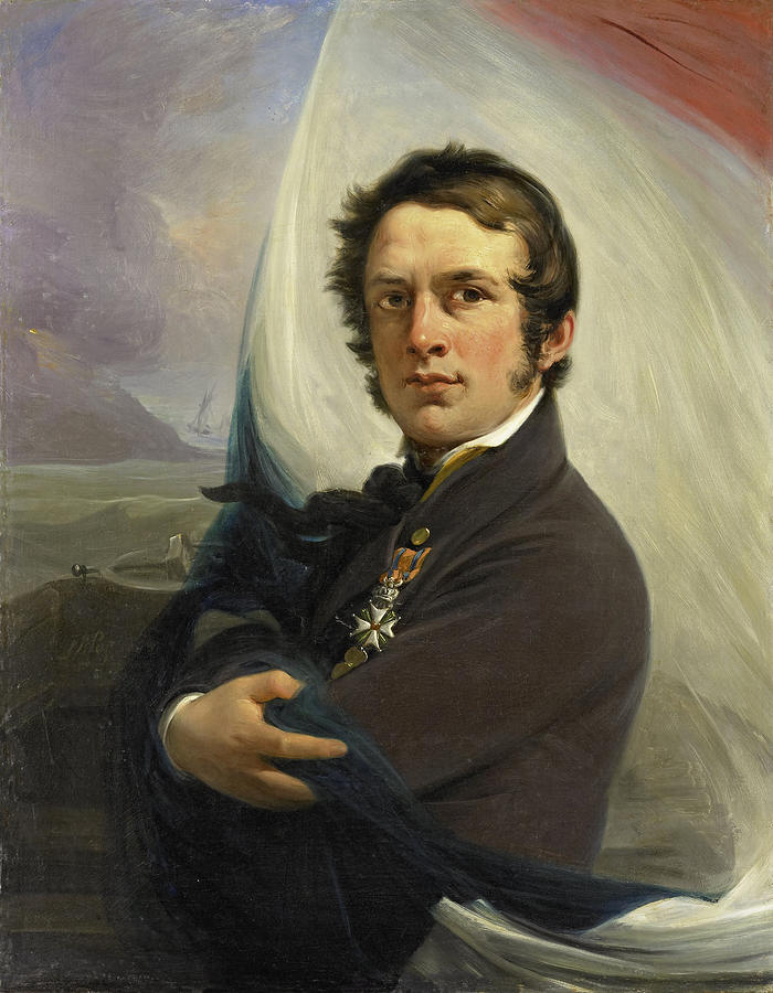 Portrait of Jacob Hobein, Rescued the Dutch Flag under Enemy Fire, 18 March 1831 Painting by Jan Willem Pieneman