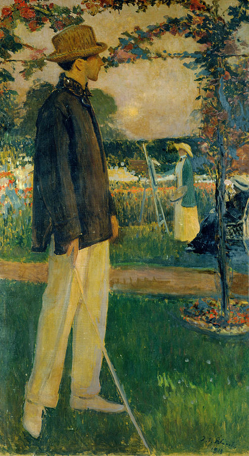 Portrait of Jean Cocteau, Writer, in the Garden of Offranville Painting by Jacques-Emile Blanche