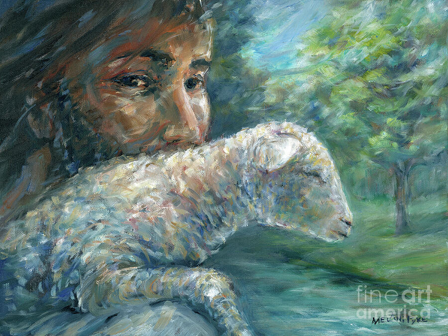 Jesus Christ Painting - Portrait of Jesus Carrying Lamb on Shoulder by Melani Pyke