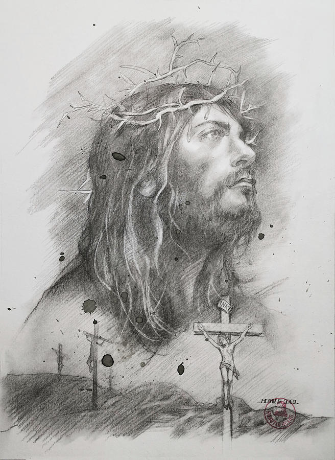 Portrait of Jesus#2217 Drawing by Hongtao Huang