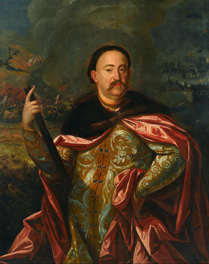 Portrait of John III Sobieski with the battle at the background ...