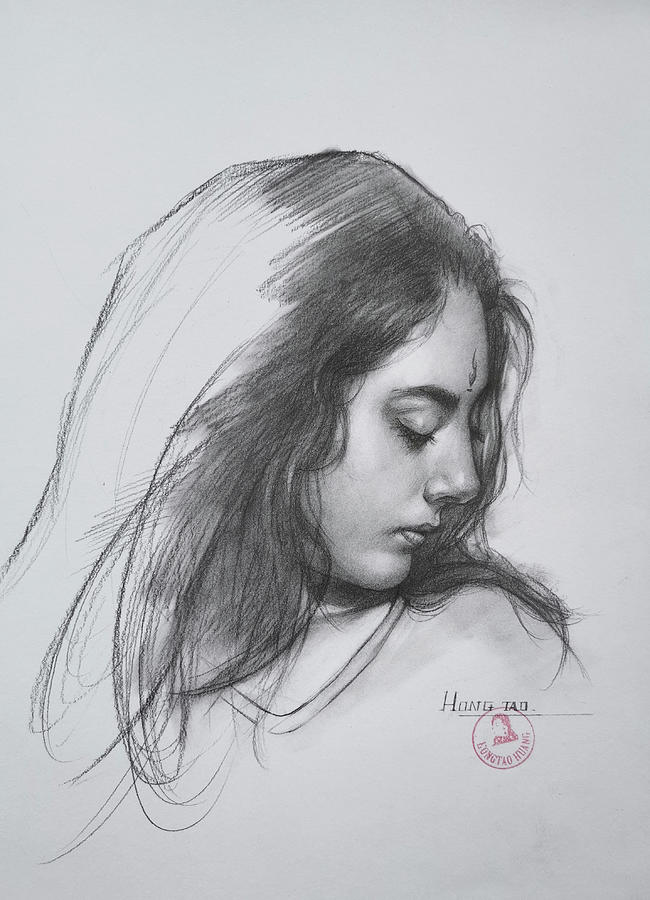 Portrait of Lady #22724 Drawing by Hongtao Huang