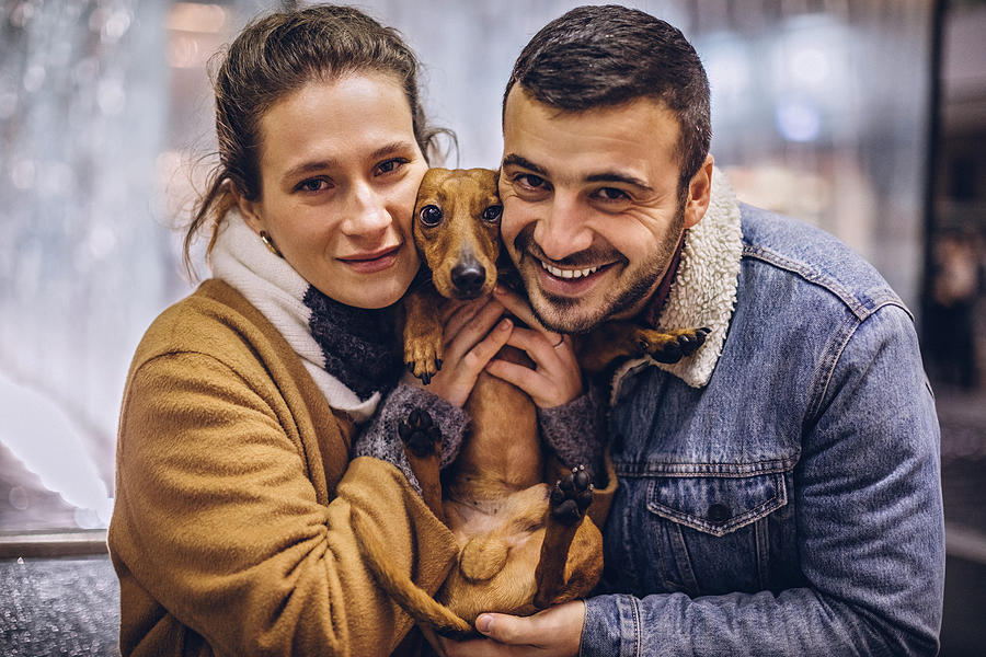 Portrait Of Lovely Couple And Cute Brown Dog Photograph by Pekic