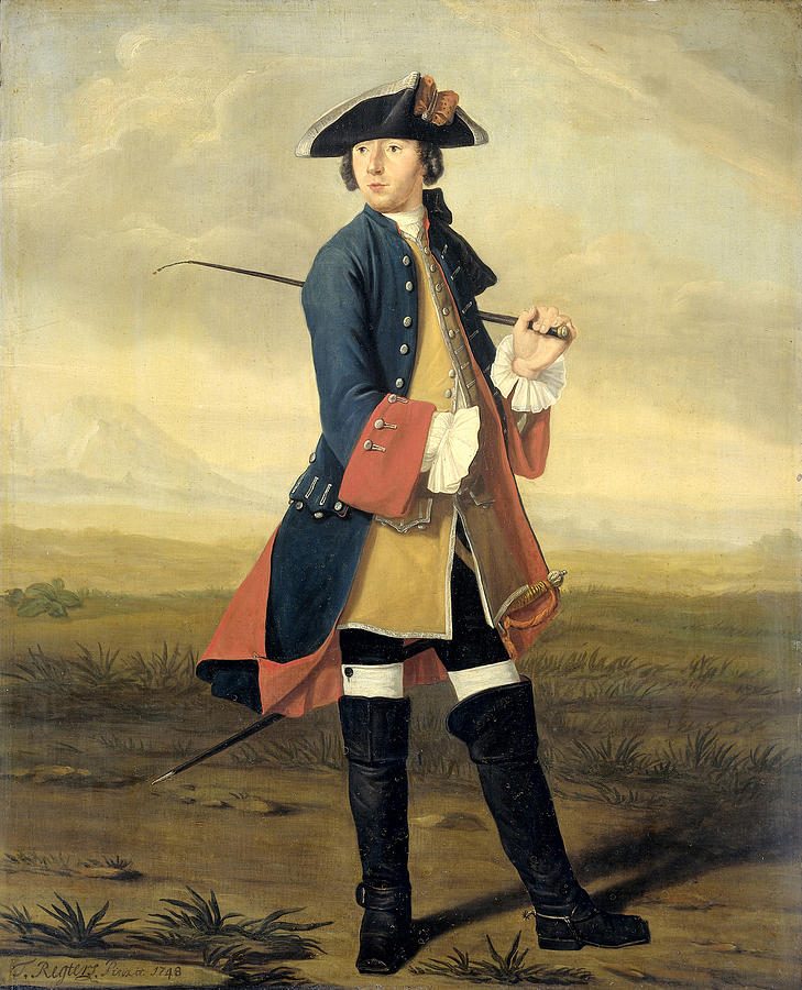 Portrait of Ludolf Backhuysen II, Painter, in the Uniform of the Dragoons  Painting by Tibout Regters