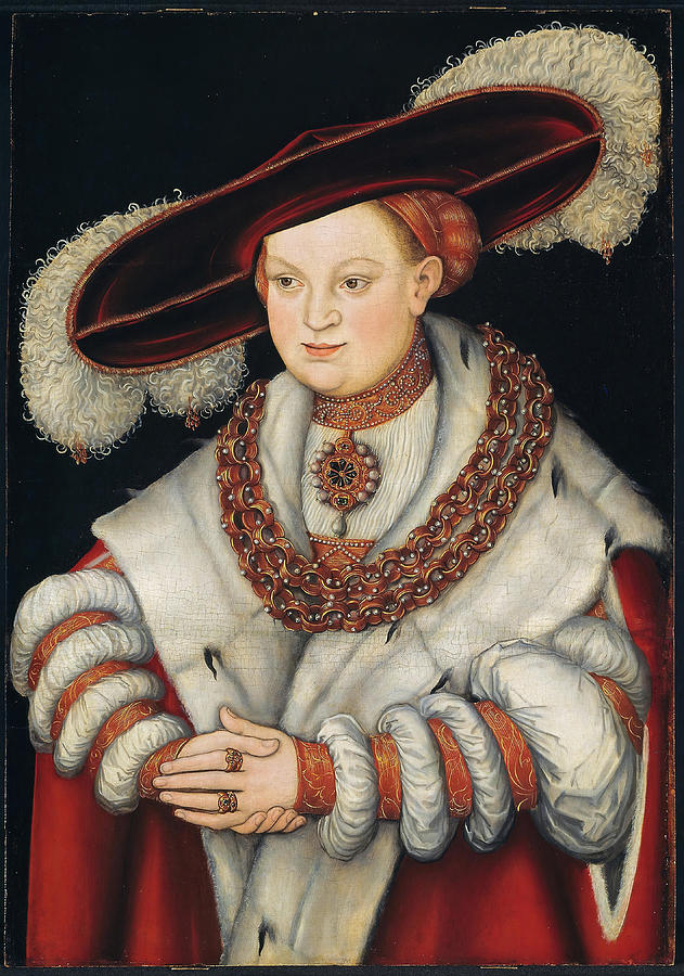 Portrait of Magdalena of Saxony, Wife of Elector Joachim II of Brandenburg. Lucas Cranach the Eld... Painting by The Elder Lucas Cranach