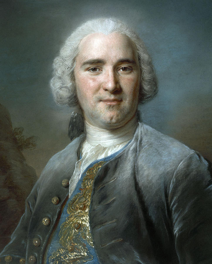 Portrait of Man in Blue Vest Pastel by Maurice Quentin de La Tour