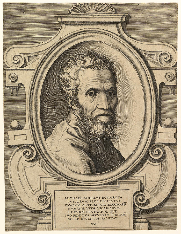 Portrait of Michelangelo Drawing by Giorgio Ghisi