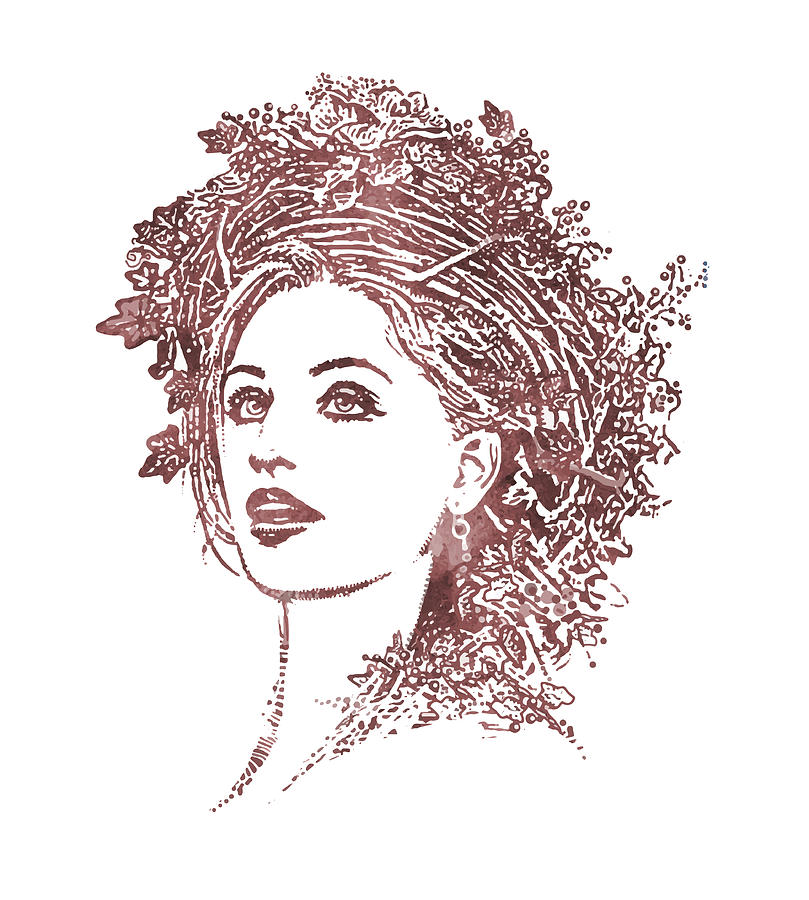 Portrait of Mother Nature wearing Floral Crown Drawing by GeorgePeters