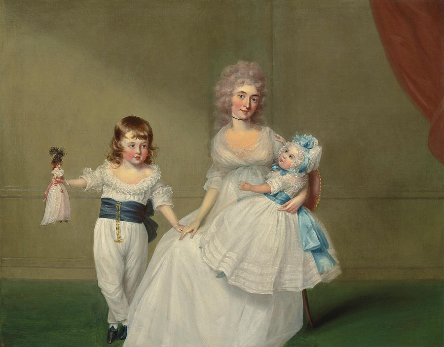 Portrait of Mrs James Peter Fector of Dover, with her son Peter and daughter Mary France Painting by Francis Alleyne