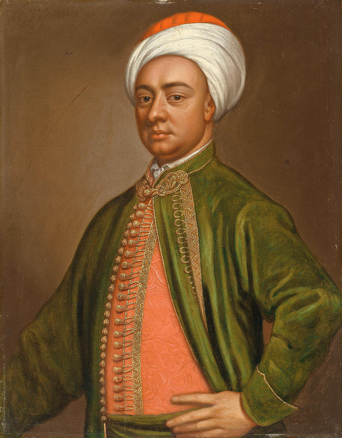 Portrait of Mustapha, servant of George I, half-length  Painting by English School