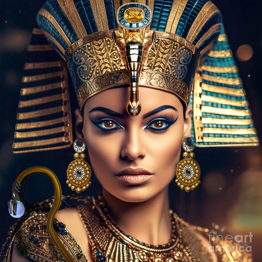 Queen Digital Art - portrait of Nefertiti  by Mark Ashkenazi