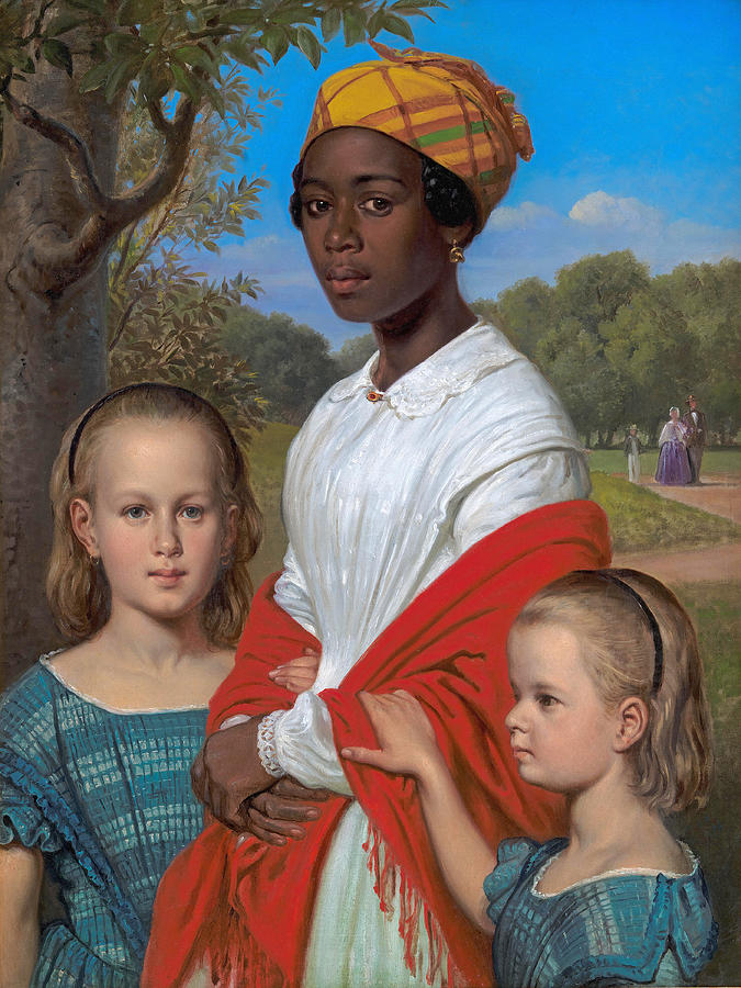 Portrait of Otto Marstrands two daughters and their nanny  Painting by Wilhelm Marstrand