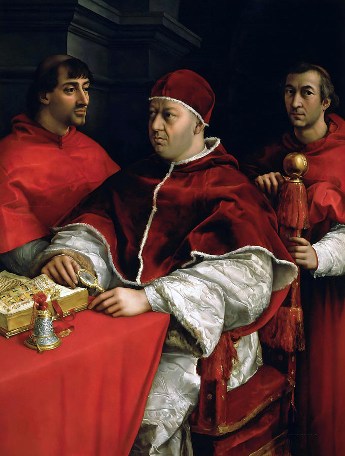 Portrait of Pope Leo X with two Cardinals 1518 Painting by Raphael - Pixels