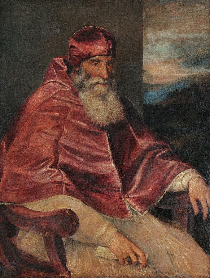 Portrait of Pope Paul III with Camauro Painting by Titian - Fine Art ...