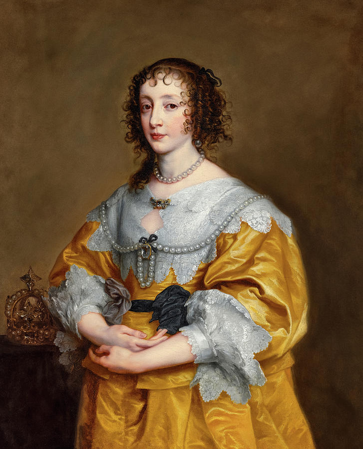 Portrait Of Queen Henrietta Maria, In A Gold Gown Painting By Anthony ...