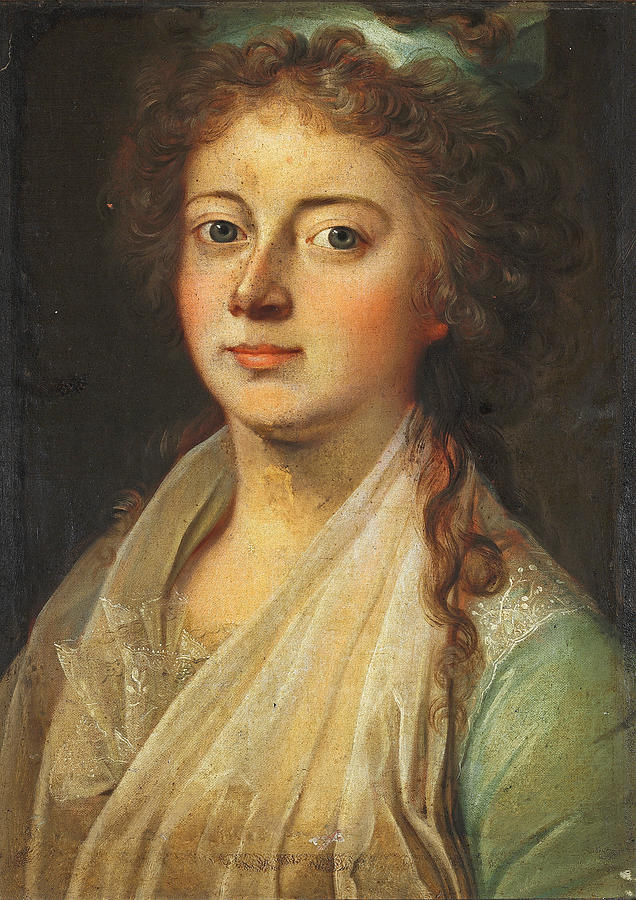 Portrait of Queen Marie Sophie Frederikke married to Frederik VI Painting by Jens Juel