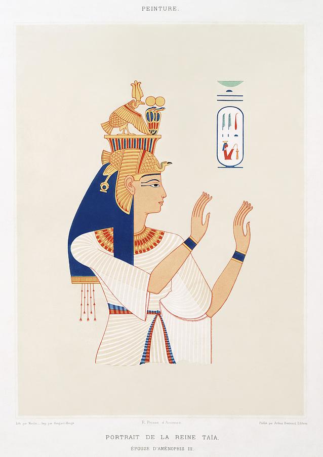 Portrait of Queen Tiye wife of Amenhotep III from Histoire de lart egyptien 1878 by Emile Prisse dAv Painting by Les Classics