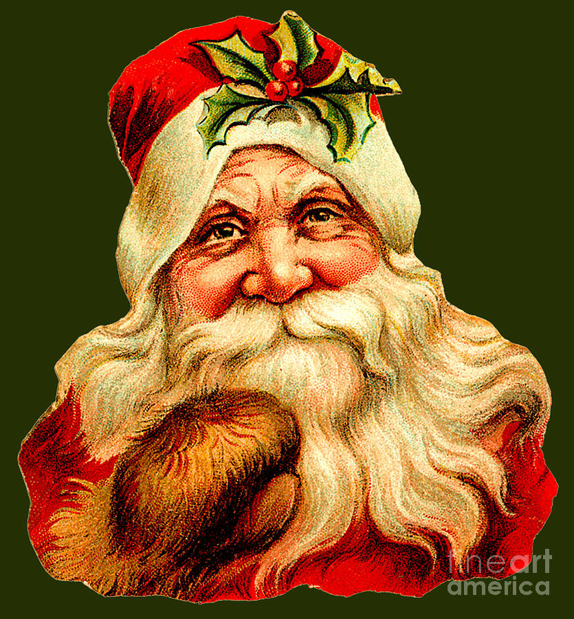 Portrait Of Santa Claus With Holly Painting