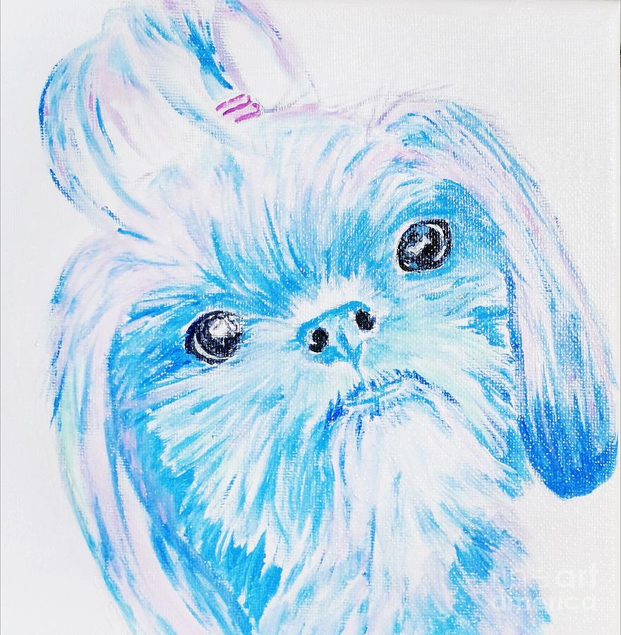 Shih Tzu in blues  Painting by Natalia Wallwork
