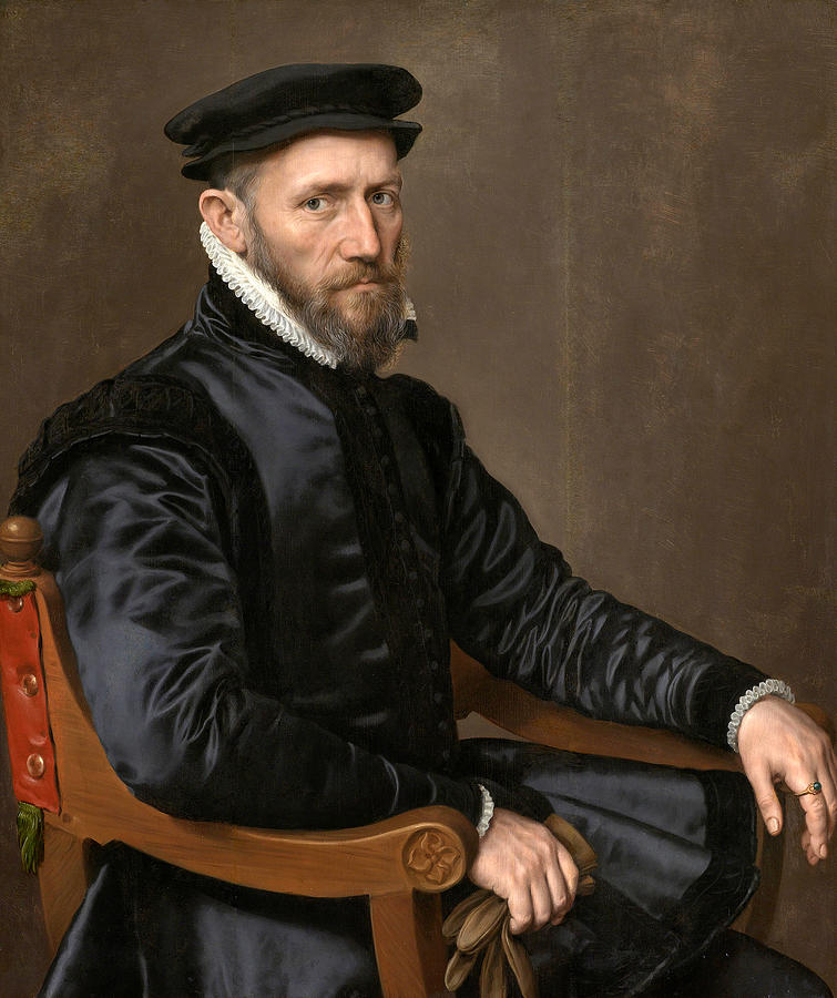 Portrait of Sir Thomas Gresham, pendant to portrait of Anne Fernely Painting by Anthonis Mor