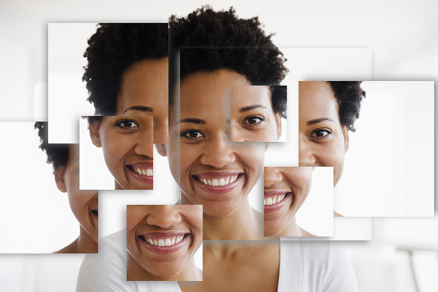 Portrait of smiling Black woman in fragmented parts Photograph by JGI/Jamie Grill