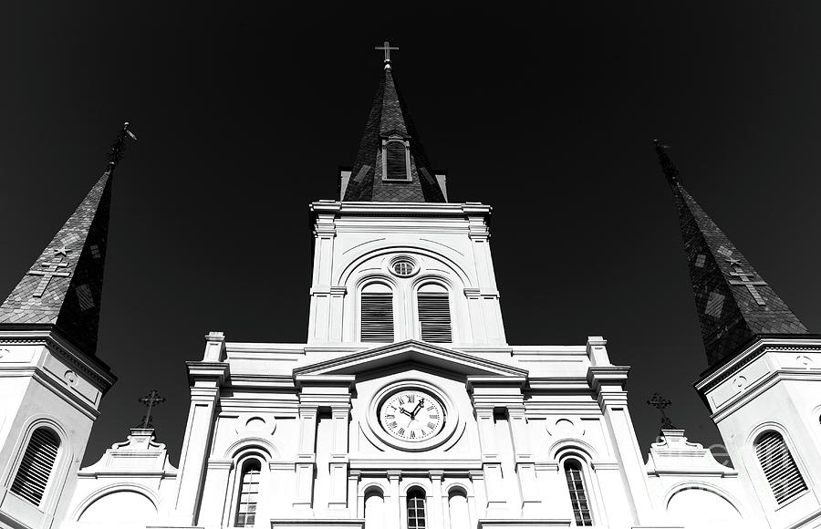 Portrait of St. Louis Cathedral in New Orleans Monochrome Photograph by John Rizzuto