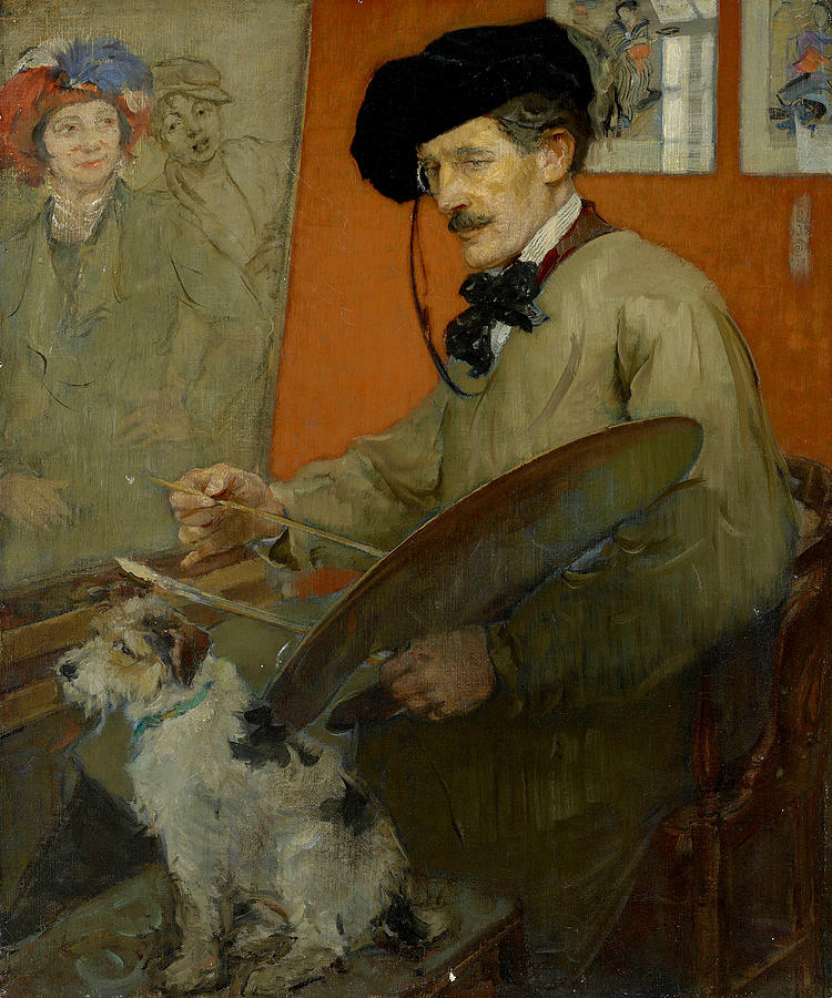 Ernest Johnson Painting - Portrait Of The Artist And His Dog by Ernest Borough Johnson Ernest Johnson Painting - Portrait Of The Artist And His Dog by Ernest Borough Johnson