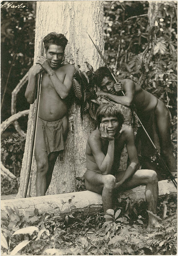 Portrait Of Three Aimore Men Posing With Bows Arrows And Blowguns Photograph Taken By Walter Garbe I Painting