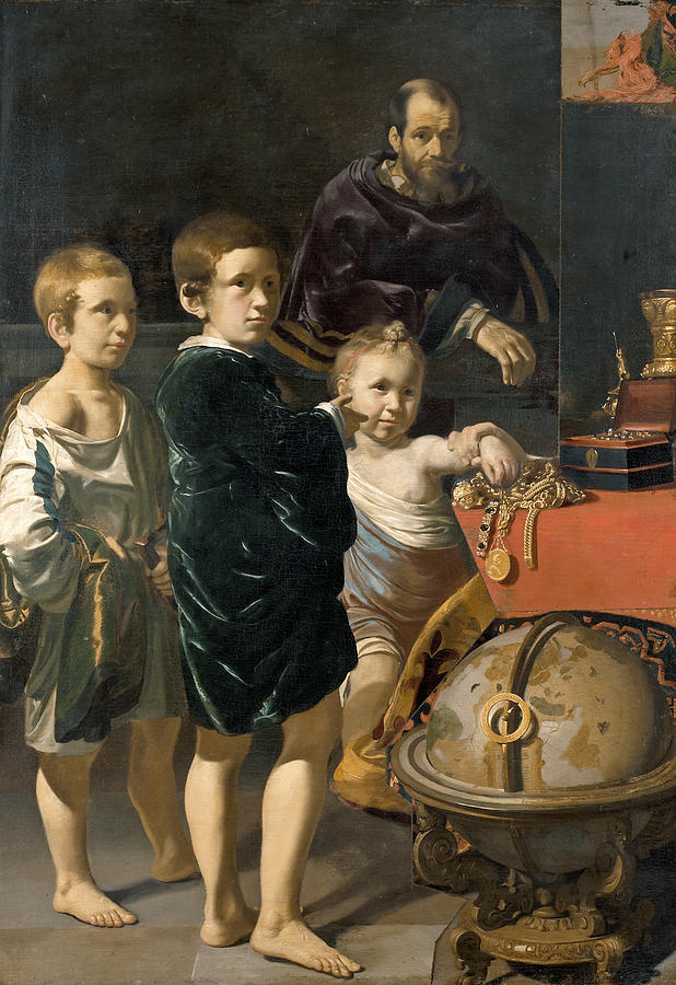 Portrait of three children and a man Painting by Thomas de Keyser