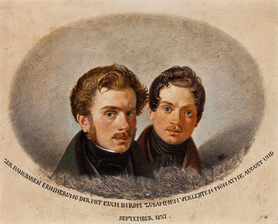 Portrait of two doctors, Karl von Pfeuffer and Lorenz Melchior Geist Painting by Ditlev Blunck