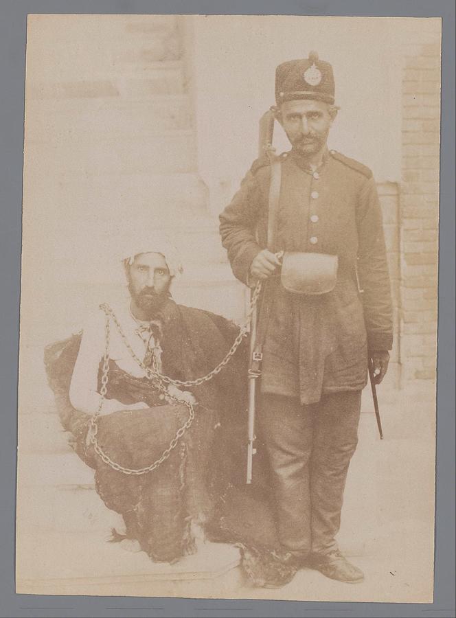 Portrait of Two Men, a Prisoner and a Guard, Iran, Antoine Sevruguin  Painting by Artistic Rifki